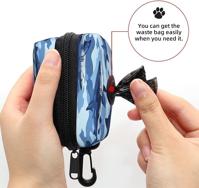 Dog Poop Bag Holder for Leashes - Lightweight Pet Waste Bags Dispenser Doggy Zippered Pouch for Puppy Walking Accessories(Camouflage Shark) - Image 6