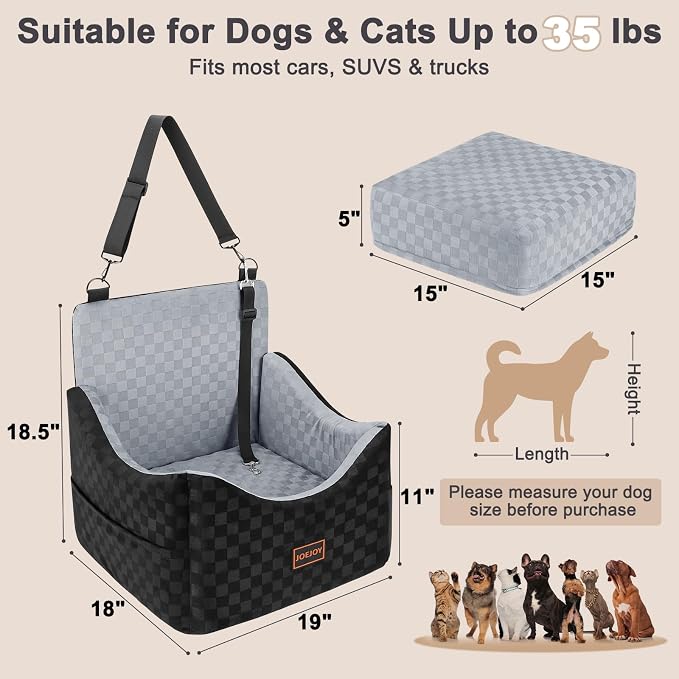 JOEJOY Elevated Dog Car Seat for Small/Medium Dogs up to 35 lbs, Memory Foam Booster Seat with Detachable Washable Cover, Travel-Safe Car Bed with Safety Belts & Storage Pockets, Grey - Image 8