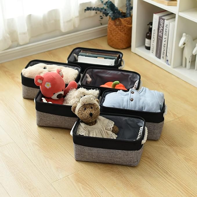 TheWarmHome Storage Basket for Organizing - 12x8x5.2 inch 1 Pack Fabric Storage Cubes, Baskets for Gifts Empty for Closet Organizer Dog Gift Cloth Toy (Grey & Black) - Image 3
