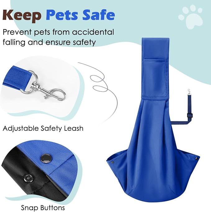 Pawaboo Small Dog Sling Carrier | Reversible Puppy Small Pet Carrier,Hands Free,Safety Buckle,Storage Pocket for Travel,Outdoor Activities Sapphire Blue - Image 4