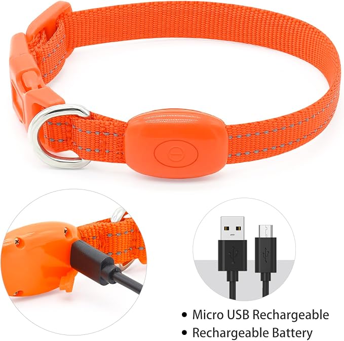Light up Dog Collar for Small Dog,Vizpet XS Adjustable Size Nylon Collar USB Rechargeable Bright Safety Pet Collar for Cats Dogs (Orange) - Image 4