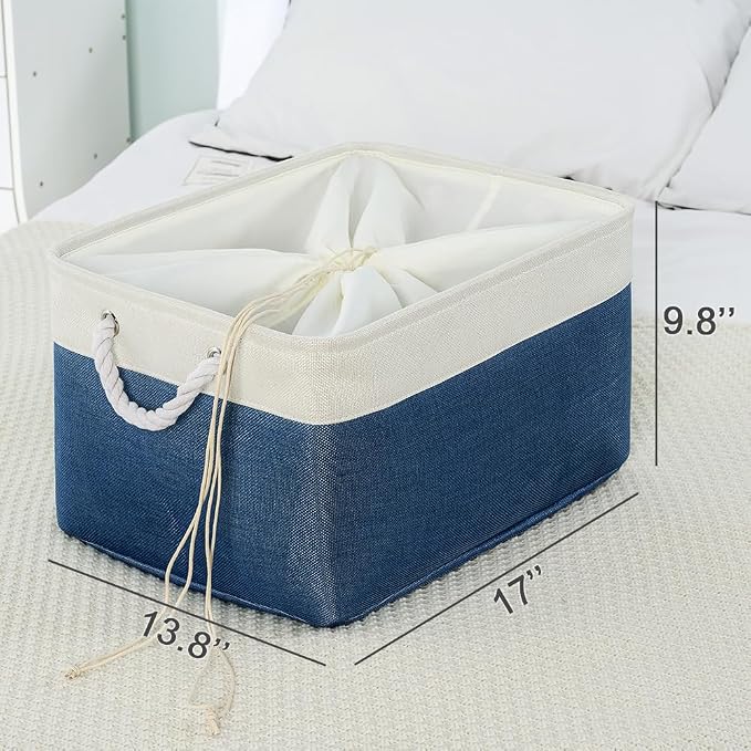 TheWarmHome Organization and Storage Basket for Organizing - X Large 3 Pack 17.7L×13.8W×9.8H in Collapsible Storage Bin for Shelves, Basket for Gifts Empty Toys Organizer Gift (White & Jean Blus) - Image 6