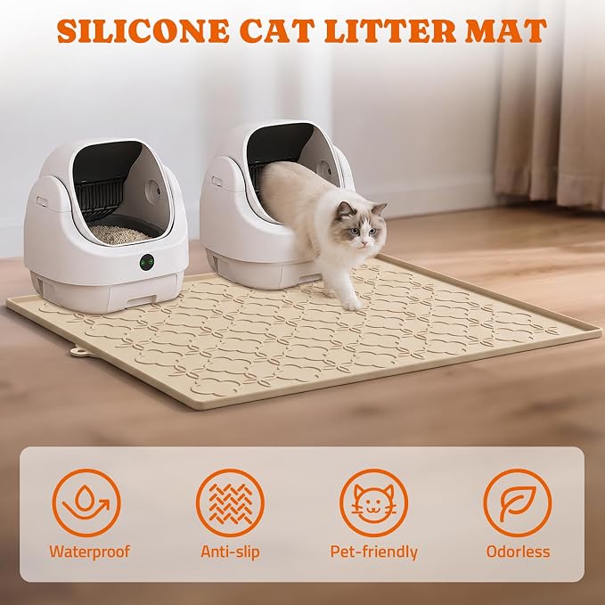 Pawtners Cat Litter Mat Extra Large 42" X 30", Easy to Clean, Beige, 2 Pack | Non-Slip Kitty Litter Mat for Floor, Waterproof & Urine-Proof Cat Litter Mat Litter Trapping Mat, Soft on Kitty Paws - Image 3