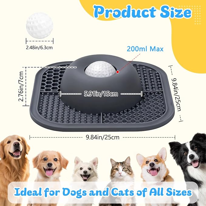 Slow Feeder Dog Bowls & Lick Mat for Liquid and Thick Treat, Anti-Slip Dog Lick Bowl with Interactive Rolling Ball, 5/6 Cup Pup Licking Toy for Large Medium Small Dogs and Cats Gray - Image 7