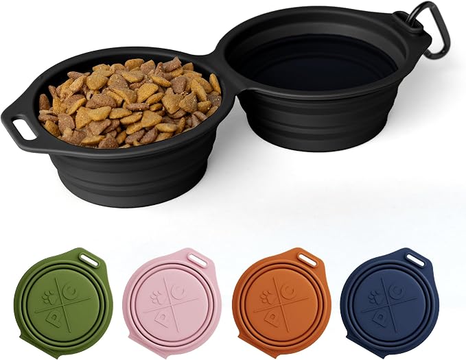 Pup Culture Dual Collapsible Dog Bowls | Silicone Travel Water Bowl for Dogs | Food Grade, No Plastic Rim, Portable Dog Bowl for Food and Water - Easy to Clean | BPA Free and Safe for Your Pup-Black by PupCulture