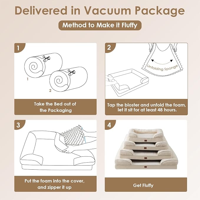 EHEYCIGA Orthopedic Dog Beds Large Sized Dog, Waterproof Washable Pet Bed | Non-Slip Bottom and Egg-Crate Memory Foam XL Dog Couch Bed with Washable Removable Cover, Beige - Image 7