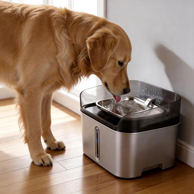 Large Stainless Steel Dog Water Fountain no Spill, 2.1Gal/8L with 8 Filters | Automatic Dog Water Bowl Dispenser, Super Quiet Cat Fountain, Dog Bowl to Drinkg Inside, Gifts for Pets - Image 7