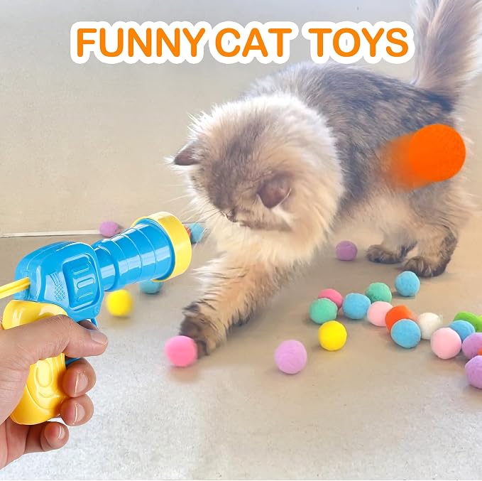 MeoHui 31Pcs Cat Ball Toy Launcher Gun,Cat Balls Fetch Toy,30Pcs Plush Fuzzy Balls Launcher Cat Toy for Cats with 1 Gun,Funny Interactive Cat Toys for Bored Indoor Adult Cats,Cute Kitten Kitty Toys - Image 7