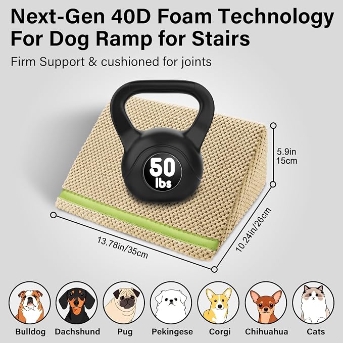 JoyBlooms Upgraded Dog Ramp for Stairs, Dog Stairs for Small Dogs (Corgi & Dachshund), 40D Foam Non-Slip, 30° Slope with Glow Strip, 13.8"x10.2"x5.9", Brown-2pcs - Image 2