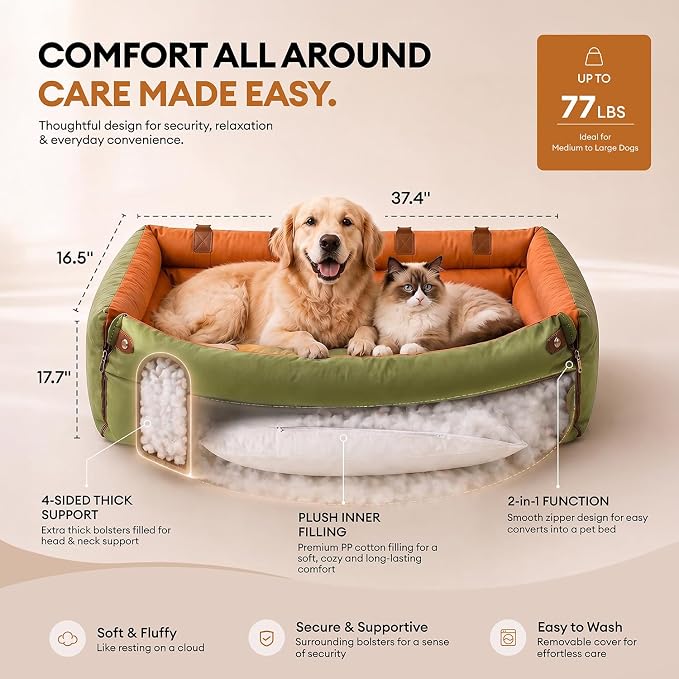 FUNNY FUZZY Leather Dog Car Seat for Large Size Dogs, Pet Booster Car Seats | Waterproof Car Seat with Safety Clip-On Leash, Soft Fabric Car Dog Bed Filling Memory Cotton, Washable Travel Pet Bed(Green) - Image 6