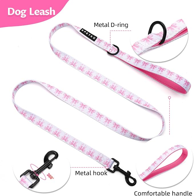 Small Dog Harness and Leash Set of 6, No Pull Soft Lightweight Mesh Puppy Harness, Adjustable Cute Floral Pattern Pet Harness for Small Medium Dogs (Pink Bow, M) - Image 6