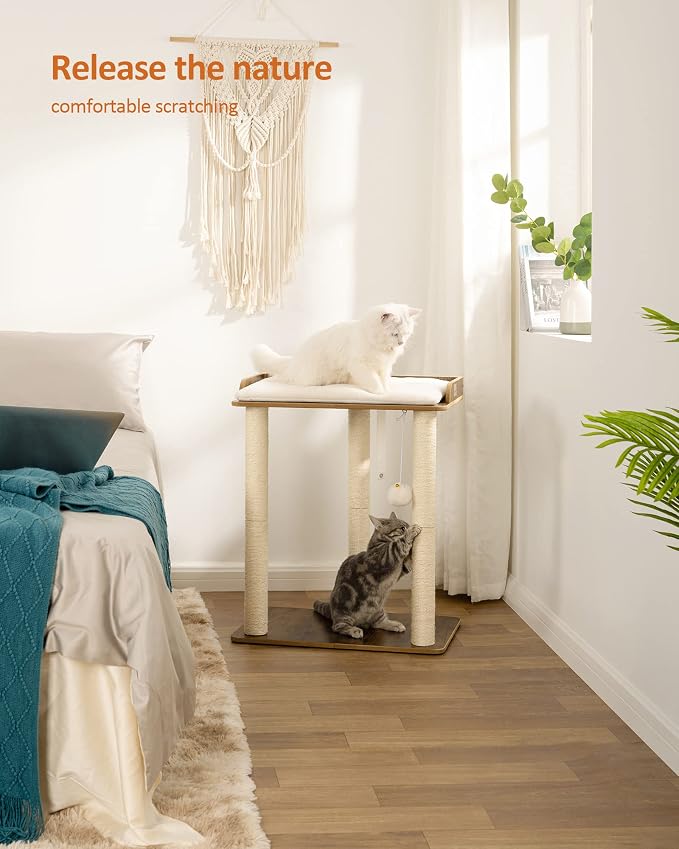 26.7in Large Cat Tree Tower Condo, Cat Scratch Posts for Indoor Cats, Big Plate, Three 23.6in Full Sisal Scratching Posts, Rustic Brown - Image 3