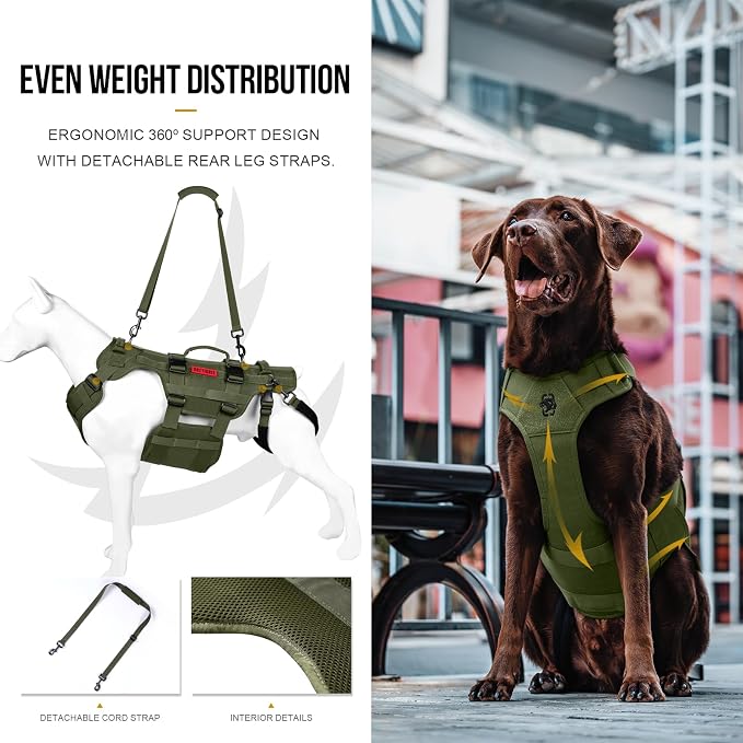OneTigris Dog Lift Harness for Large Dogs, Dog Hip Support Brace, Full Body Lifter with Handles Invictus Multifunctional Mobility Assistance Vest for Back Legs (Green, Medium) - Image 5