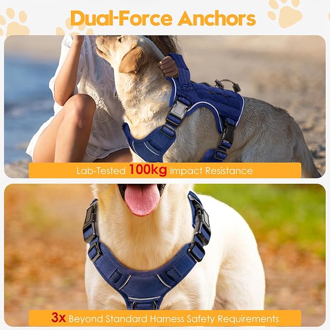 Heavy-Duty Tactical Dog Harness for Large Dogs, No Pull Adjustable Reflective Pet Vest with Molle System, K9 Military-Grade Control for Service Training, Outdoor & 10+ Breeds, Dazzling Blue, Medium - Image 4