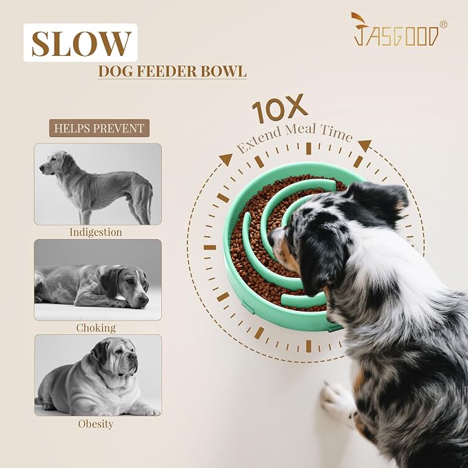 JASGOOD Slow Feeder Dogs Bowl for Medium Dogs,Anti-Gulping Pet Slower Food Feeding Bowls Stop Bloat,Preventing Choking Healthy Design Dogs Bowl, O-Pea Green - Image 3