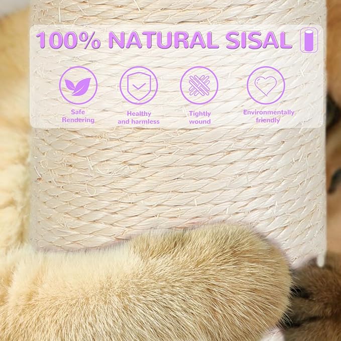45" Tall Cat Scratching Post for Large,Heavy Duty Scratcher Tree | Solid Wood Base,3.5" Sisal Post,Hanging Ball Toy,Self-Grooming Brush,Interactive Ball Track,Stylish Decor for Any Home - Image 4