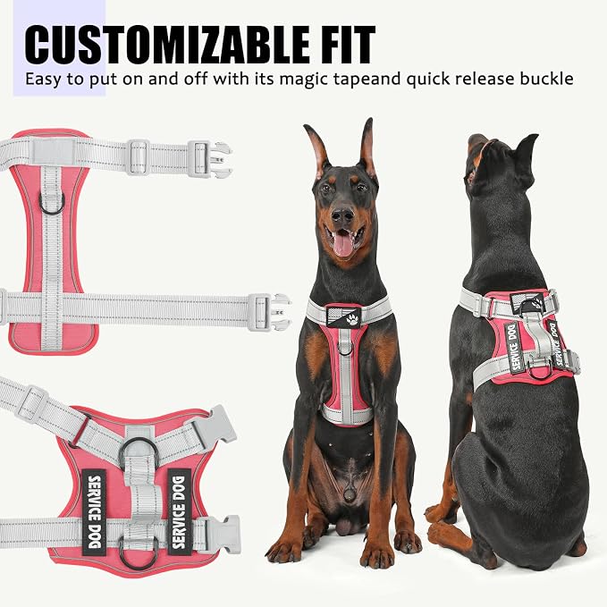 Service Dog Harness, Reflective Dog Vest Harness with 5 PCS Patches, Adjustable Soft Oxford Pet Harness, Inner Layer Mesh, Easy to Control for Small Medium Large Dogs - Image 4
