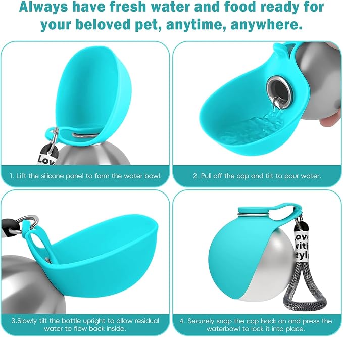 2 in 1 Portable Dog Water Bottle for Dogs,10oz Stainless Steel Portable Dog Water Bottle with Foldable Silicone Bowl, Leak-Proof 2 in 1 Portable Tumbler for Small Dog & Puppy Walking Hiking Outdoor - Image 7