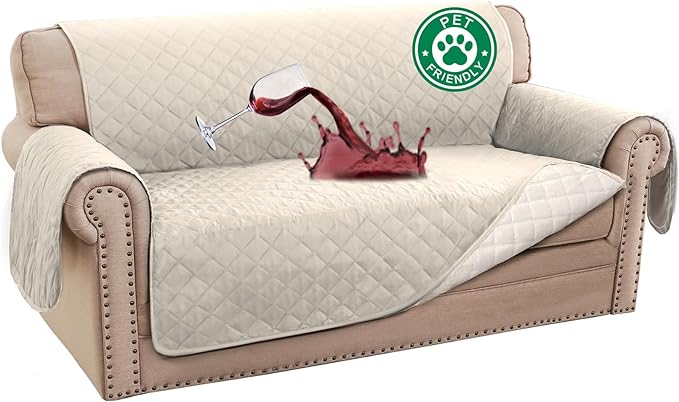 Turquoize 100% Waterproof Couch Cover Sofa Covers for 2 Cushion Couch Loveseat Covers Triple Non-Slip Couch Cover for Dogs Washable Furniture Protector Cover for Pets, Kids,Dog (Loveseat 54", Ivory) by Turquoize
