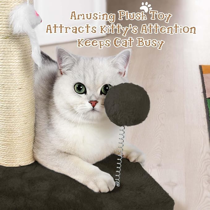 ANWA 32" Tall Sisal Cat Scratching Posts Tree for Indoor Cats Adults, Brown | Sisal Cat Scratcher, Small Space, Cat Post with Dangling Plush Toys for Indoor Cats, 15.7" Stable Base, Cat Furniture - Image 3