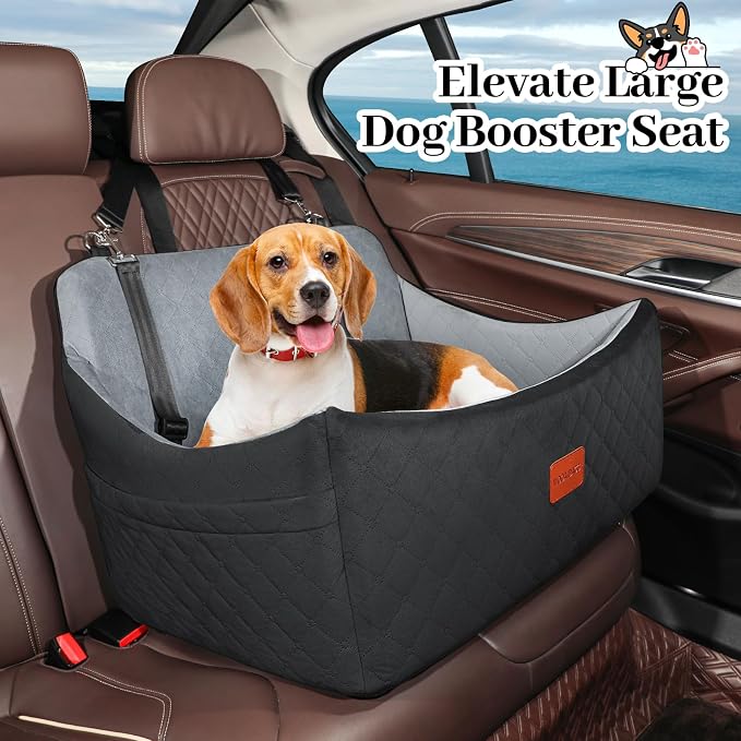 Wooaidagg Dog Car Seat for Medium & Large Dogs Up to 55lbs, Memory Foam Cushion, Washable Cover, Safety Straps & Non-Slip Base(Black/Grey,Large) - Image 4