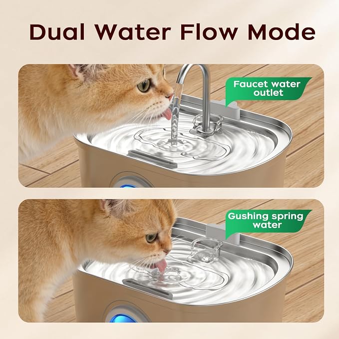 108 oz/3.2L Cat Water Fountain Stainless Steel with Water Level Window | Cat Fountain: Durable, Ultra-Quiet Operation, Large-Capacity Pet Fountain - Image 5