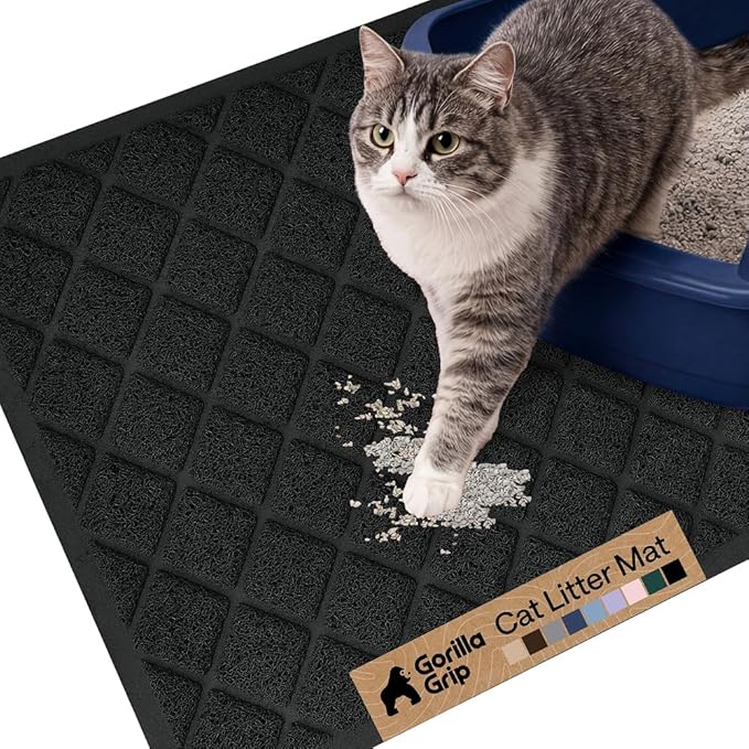 GORILLA GRIP Cat Litter Box Mat, Cushioned Coil Mesh Litter Trapping Mats, Scatter Control Supplies for Less Mess, Phthalate Free, Ultra Deep Catch Grooves, Rinse or Vacuum to Clean, 24x17 Black by Unknown
