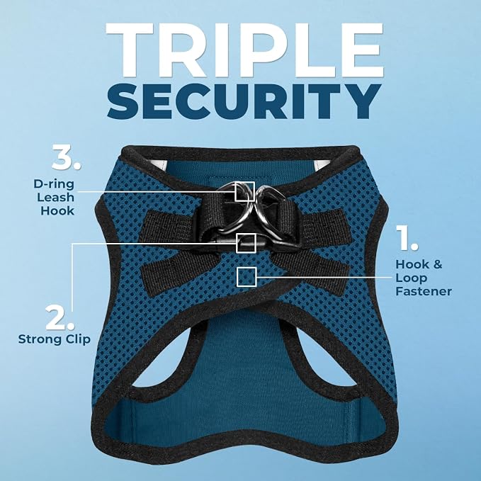 Best Pet Supplies Voyager Step-in Air All Weather Mesh Harness and Reflective Dog 5ft Leash Combo with Neoprene Handle, for Small, Medium and Large Breed Puppies - Blue/Black Trim, X-Large - Image 2