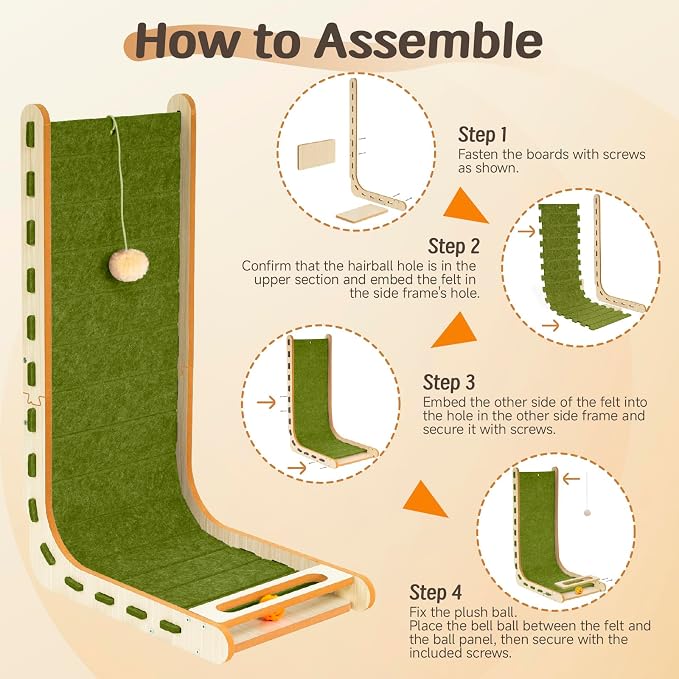 Felt Cat Scratcher for Indoor Cats,26.8 Inch,Green | L Shaped Scratching Post, Scratch Board Scratchers for Large Cat Scratch Pad Furniture Protector with Bell Ball Kitten Toys - Image 6