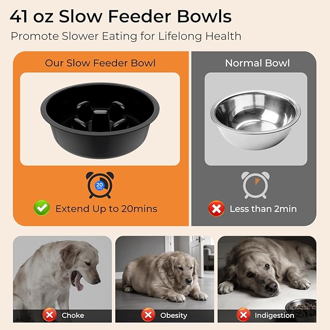 URPOWER Mess Proof Elevated Dog Bowls 4 Height Adjustable Raised Stand | No Spill Water Bowl, Slow Feeder Dog Bowls, Non-Slip Food and Water Bowl Set for Small, Medium & Large Dogs - Image 3