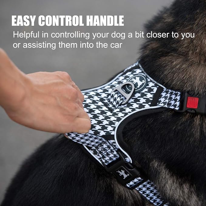 PoyPet Plaid Dog Harness Medium, No Pull Vest with Front Clip & Neck Buckle | Padded Handle, Reflective, No Choke, Lockable, 2 Leash Rings, Full Adjustable, for Training Walking, M, Houndstooth - Image 5