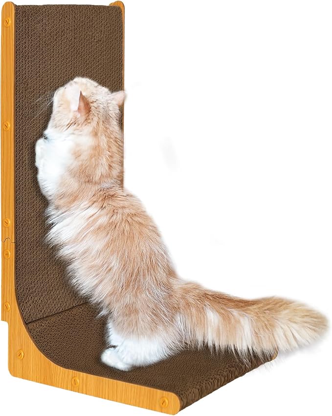 L-Shape Cat Scratcher， 21 Inch Double-Sided High Density Corrugated Cat Scratch Pad, with Catnip, Multi-Angle Furniture Protector, Indoor cat use, Small Size. by Furcompan