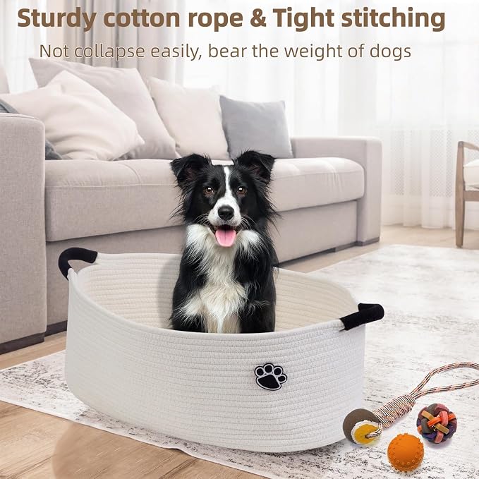 Optish 40L Extra Larg Dog Toy Basket, Woven Storage Baskets with Handles | 20" x 14" x 9" XL Toy Storage Box and Bin with Handles for Living Room, Bedroom Organization, Foldable, Durable, Home Decor - Image 7