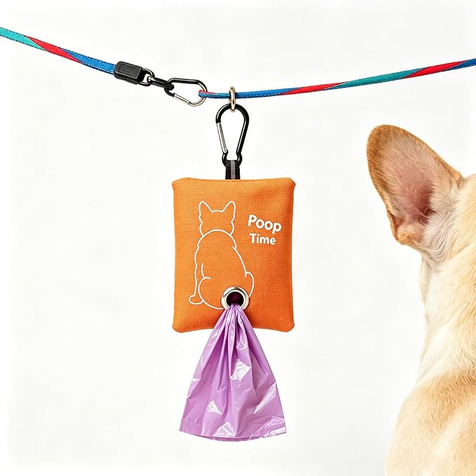 Orange Dog Pop Bag Holder Dog Waste Bag Holder (Orange) | Carabiner Clip, Easy Bag Dispensing, Leash Attachable, Funny Design - Image 3
