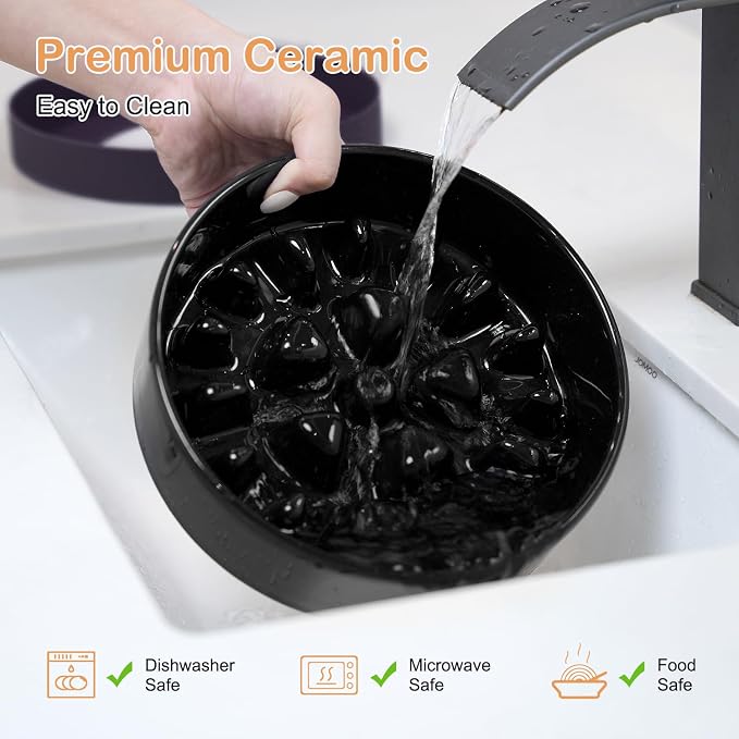 Sted Ceramic Slow Feeder Dog Bowls for Medium Large Breed | Slow Feeding Dog Bowl, Dogs Food Bowls for Fast Eaters, Puzzle Dogs Food Bowl with Silicone Base, Maze Black - Image 7