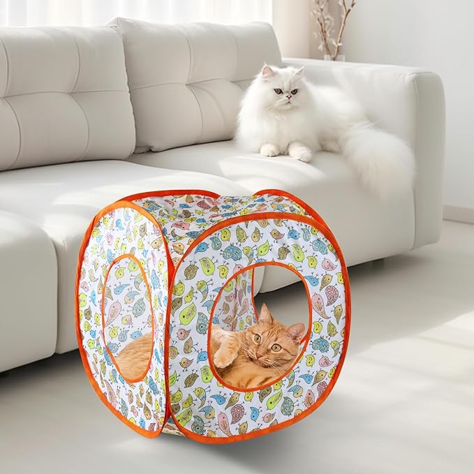 Andiker Cat Tent, 3 Holes Safe and Strong Cute Cats Tunnel Collapsible Easy to Carry Cat House for Indoor Cats Kittens Hiding Playing Training Sleeping (Square Bird) - Image 7