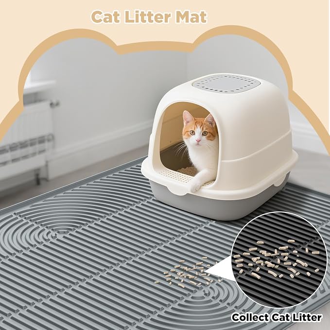 AMOK Cat Litter Mat, Extra Large Silicone Litter Box Mat 40" x 28", Waterproof Litter Trapping Mat for Cats, Durable and Easy to Clean, Grey - Image 7
