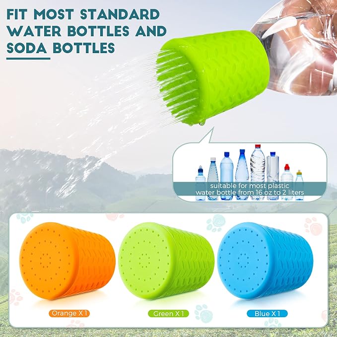 3 Pieces Portable Outdoor Shower for Dogs, Bottle Attachment Outdoor Water Sprayer Accessory, Works with Most Plastic Water or Soda Bottles from 16 oz to 2 Liters (Sky Blue, Light Green, Orange) | Portable Outdoor Use, Fits 16oz to 2 Liter Plastic Bott... - Image 2