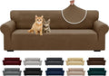 XINEAGE Stretch Jacquard XL Sofa Cover, Non Slip Sofa Slipcover for Dog | High-Stretch Fabric. Wear-Resistant, Pet Friendly. Easy Install & Washable for Living Rooms, Offices.Brown by XINEAGE
