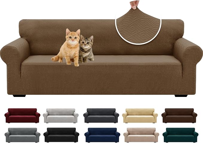 XINEAGE Stretch Jacquard XL Sofa Cover, Non Slip Sofa Slipcover for Dog | High-Stretch Fabric. Wear-Resistant, Pet Friendly. Easy Install & Washable for Living Rooms, Offices.Brown by XINEAGE