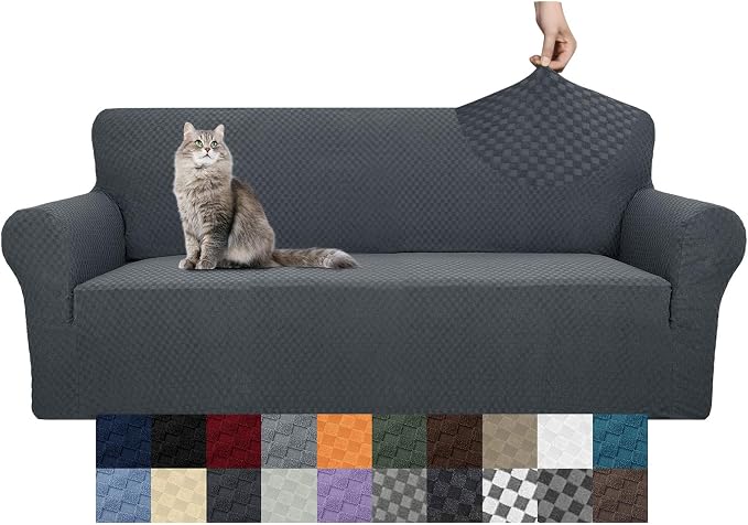YEMYHOM Couch Cover Latest Jacquard Design High Stretch Extra Large Sofa Covers Pet Dog Cat Proof Oversized Slipcover Non Slip Magic Elastic Furniture Protector (XL Sofa, Dark Gray) - Image 8