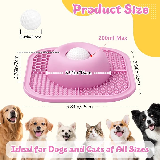 Slow Feeder Dog Bowls & Lick Mat for Liquid and Thick Treat, Anti-Slip Dog Lick Bowl with Interactive Rolling Ball, 5/6 Cup Pup Licking Toy for Large Medium Small Dogs and Cats Pink - Image 7