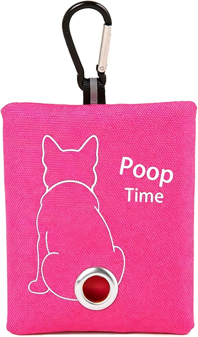Rose Pink Doggy Poop Bag Holder Poop Bag Carrier (Rose pink) | Carabiner Clip, Easy Bag Dispensing, Leash Attachable, Funny Design by Trantranapa