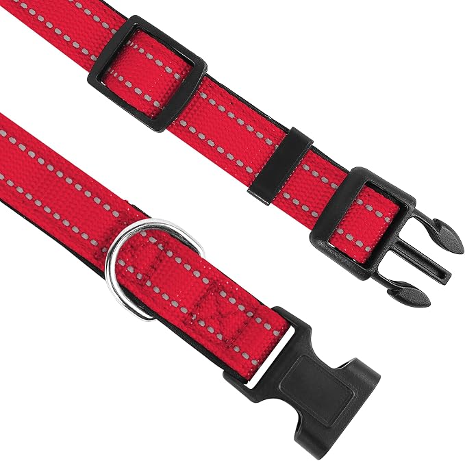 Reflective Dog Collar, Adjustable Soft Neoprene Padded,Red,XS | Breathable Nylon for Puppy Dogs Cats,Tear-Resistant Webbing,Chafe‑Free on Walks and Hikes,Metal D-Ring,Night Safety - Image 3