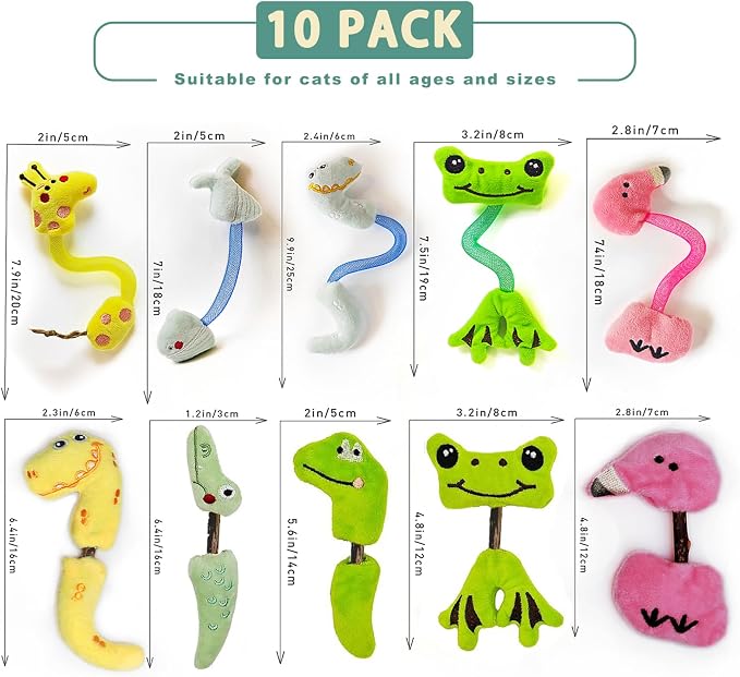 Interactive Cat Toys Set, Silvervine Chew Sticks and Cat Spring Toy, Indoor Catnip Toys for Exercise and Dental Care, for Adult Cats and Kittens (10 Packs) - Image 4