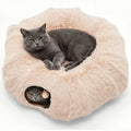 DUMOS Cat Tunnel Bed for Indoor Cats, Cave Donut Play Tunnel, Cream | Soft Plush Peekaboo, Washable Circle Cushion, Multifunctional Playground Under Tree Toys for Kittens, Puppy, Rabbit, Ferret by DumosLifestyle