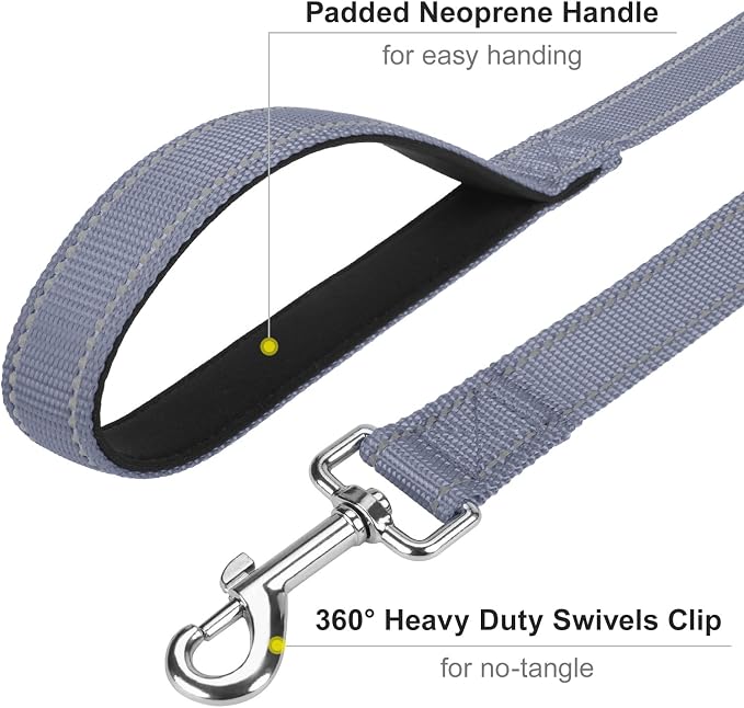 4FT Reflective Dog Leash, Padded Handle for Small Medium Dogs | Comfortable Nylon, Soft Handle Cushioning, Reflective Safety at Night, Training Leash for Park & Hiking (3/4in, Grey) - Image 5
