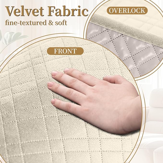Velvet 100% Waterproof Couch Cover for Dogs Washable Sofa Covers for 3 Cushion Couch Pet Friendly Sofa Slipcovers Set Non Slip Quilted Furniture Protector with Pockets (Large, Beige) - Image 6