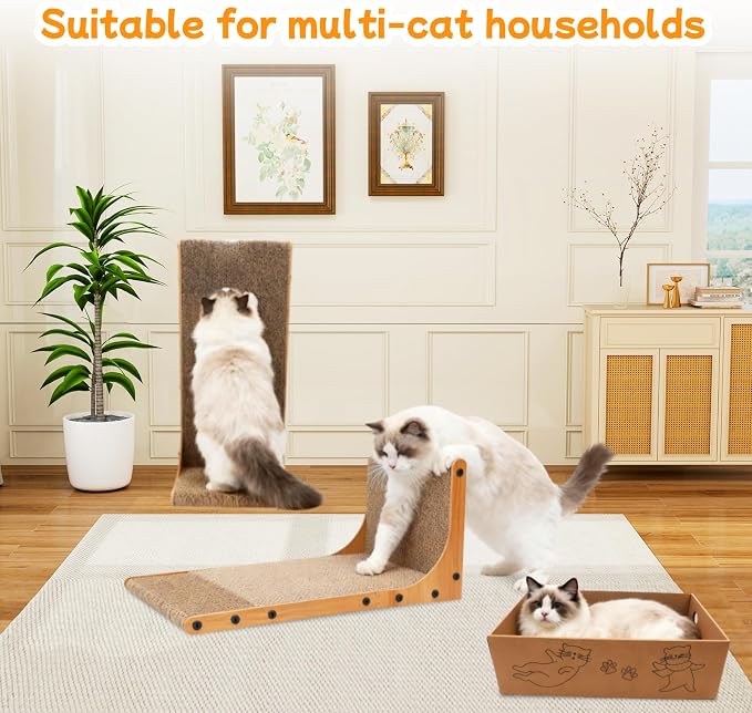Goosheep Cat Scratching Post, 3-in1 Cat Scratcher for Indoor Cats, 2PK 22in L-Shaped Scratching Board with 1PK Cardboard Box Scratch Pad, Cats Scratch Furniture Protector with Feathered Toy - Image 7