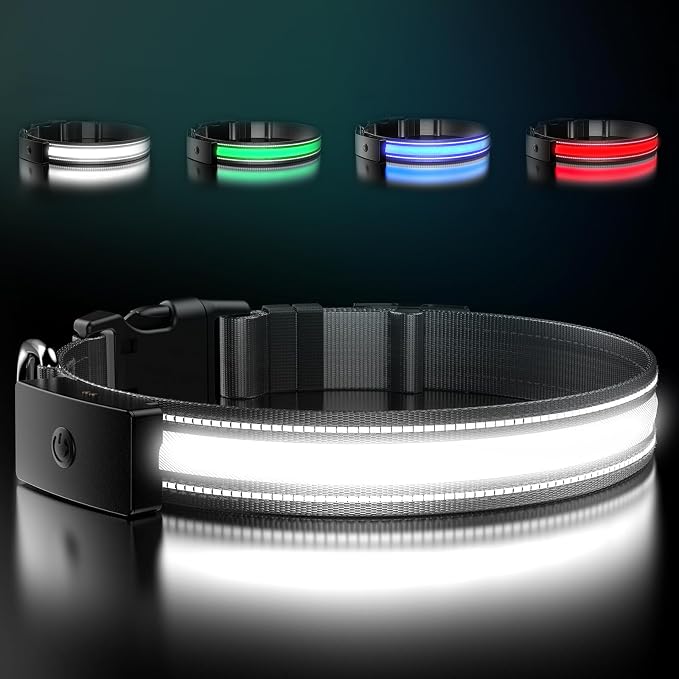 LED Dog Collar Rechargeable, Brightest Light Up Dog Collars, Black L | 1,600 Feet of High Visibility, Magnetic Charging, Glow in Dark Dog, Nylon Materials, Lights for Night Walking by Unknown